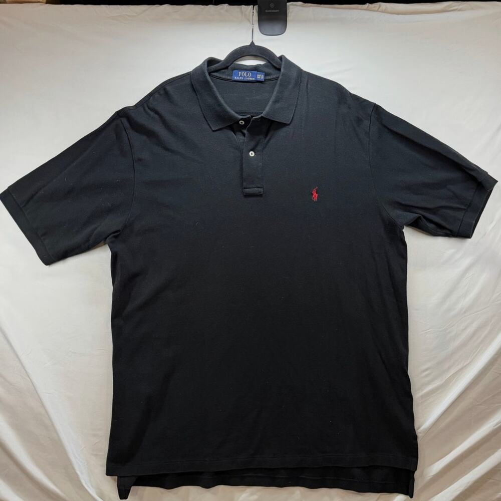 Polo Ralph Lauren Black Pique Cotton Polo Shirt Red Pony - 2XLT Big & Tall